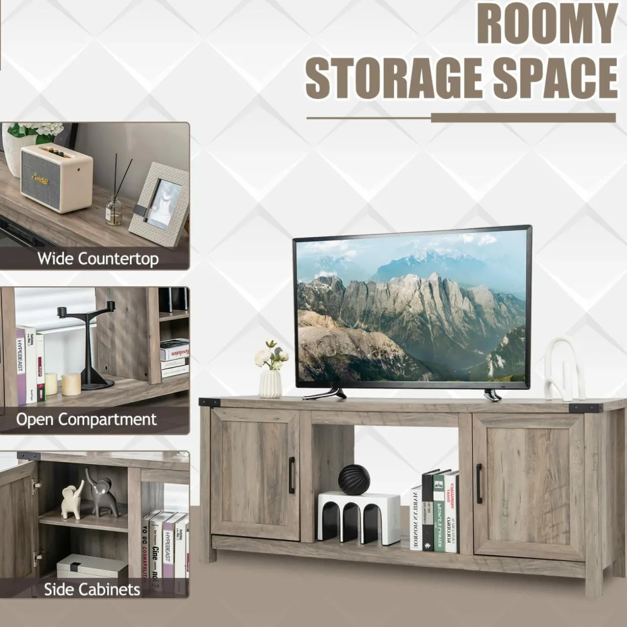 Tangkula Farmhouse TV Stand for TVs up to 70 Inch