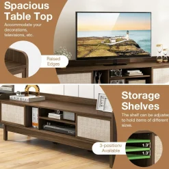 Tangkula Farmhouse TV Stand for TVs up to 65”, Mid Century Modern TV Console Table w/Storage (Walnut, 59”L, up to 65