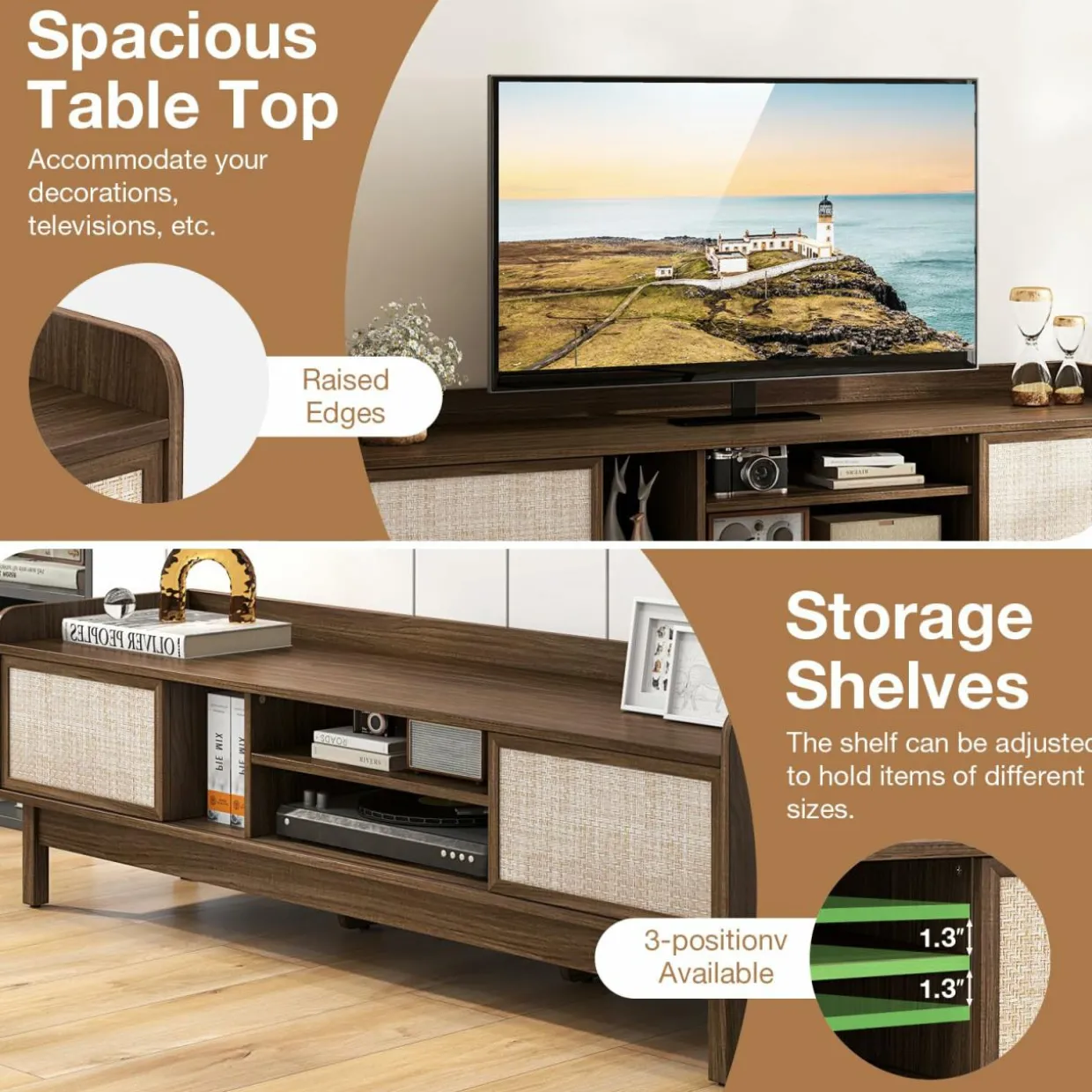 Tangkula Farmhouse TV Stand for TVs up to 65”, Mid Century Modern TV Console Table w/Storage (Walnut, 59”L, up to 65"TV)