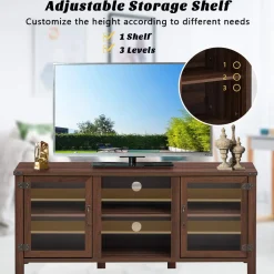 Tangkula Farmhouse TV Stand, Living Room Console Storage Cabinet for TVs up to 65