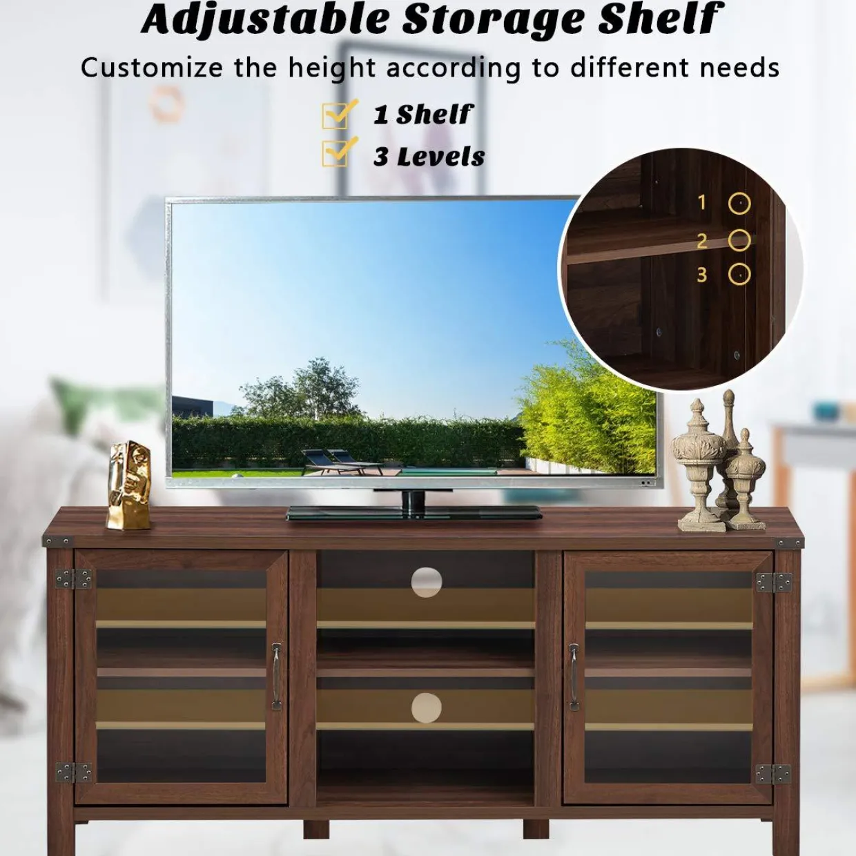 Tangkula Farmhouse TV Stand, Living Room Console Storage Cabinet for TVs up to 65" Flat Screen
