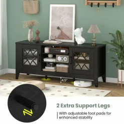 Tangkula Farmhouse TV Stand for TVs Up to 65-in, Classic Media Entertainment Center w/Glass Door Cabinets & 4 Adjustable Shelves