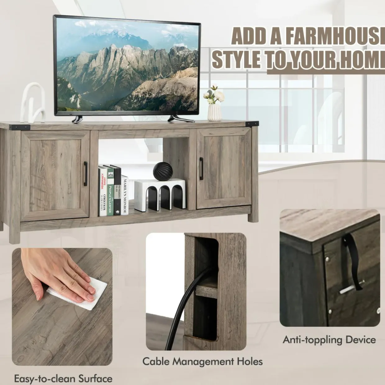 Tangkula Farmhouse TV Stand for TVs up to 70 Inch