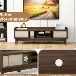 Tangkula Farmhouse TV Stand for TVs up to 65”, Mid Century Modern TV Console Table w/Storage (Walnut, 59”L, up to 65
