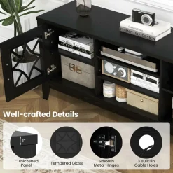 Tangkula Farmhouse TV Stand for TVs Up to 65-in, Classic Media Entertainment Center w/Glass Door Cabinets & 4 Adjustable Shelves