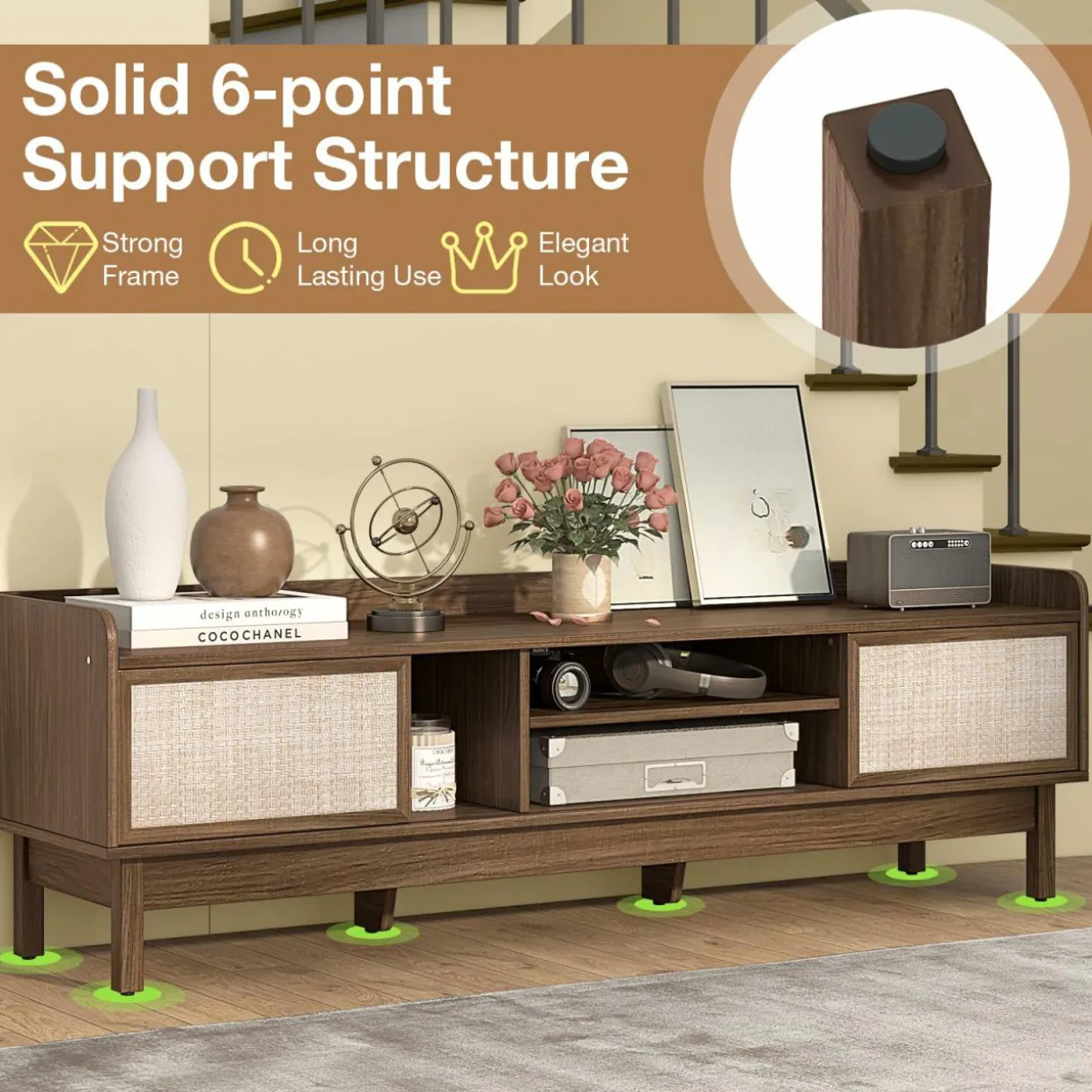 Tangkula Farmhouse TV Stand for TVs up to 65”, Mid Century Modern TV Console Table w/Storage (Walnut, 59”L, up to 65"TV)