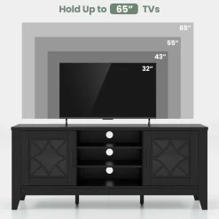 Tangkula Farmhouse TV Stand for TVs Up to 65-in, Classic Media Entertainment Center w/Glass Door Cabinets & 4 Adjustable Shelves