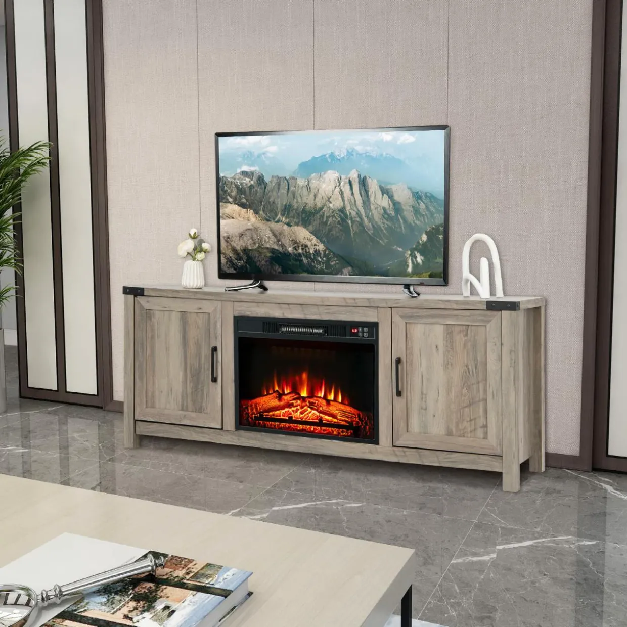 Tangkula Farmhouse TV Stand for TVs up to 70 Inch