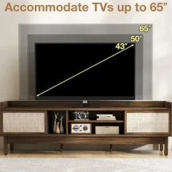 Tangkula Farmhouse TV Stand for TVs up to 65”, Mid Century Modern TV Console Table w/Storage (Walnut, 59”L, up to 65