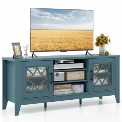 Tangkula Farmhouse TV Stand for TVs Up to 65-in, Classic Media Entertainment Center w/Glass Door Cabinets & 4 Adjustable Shelves