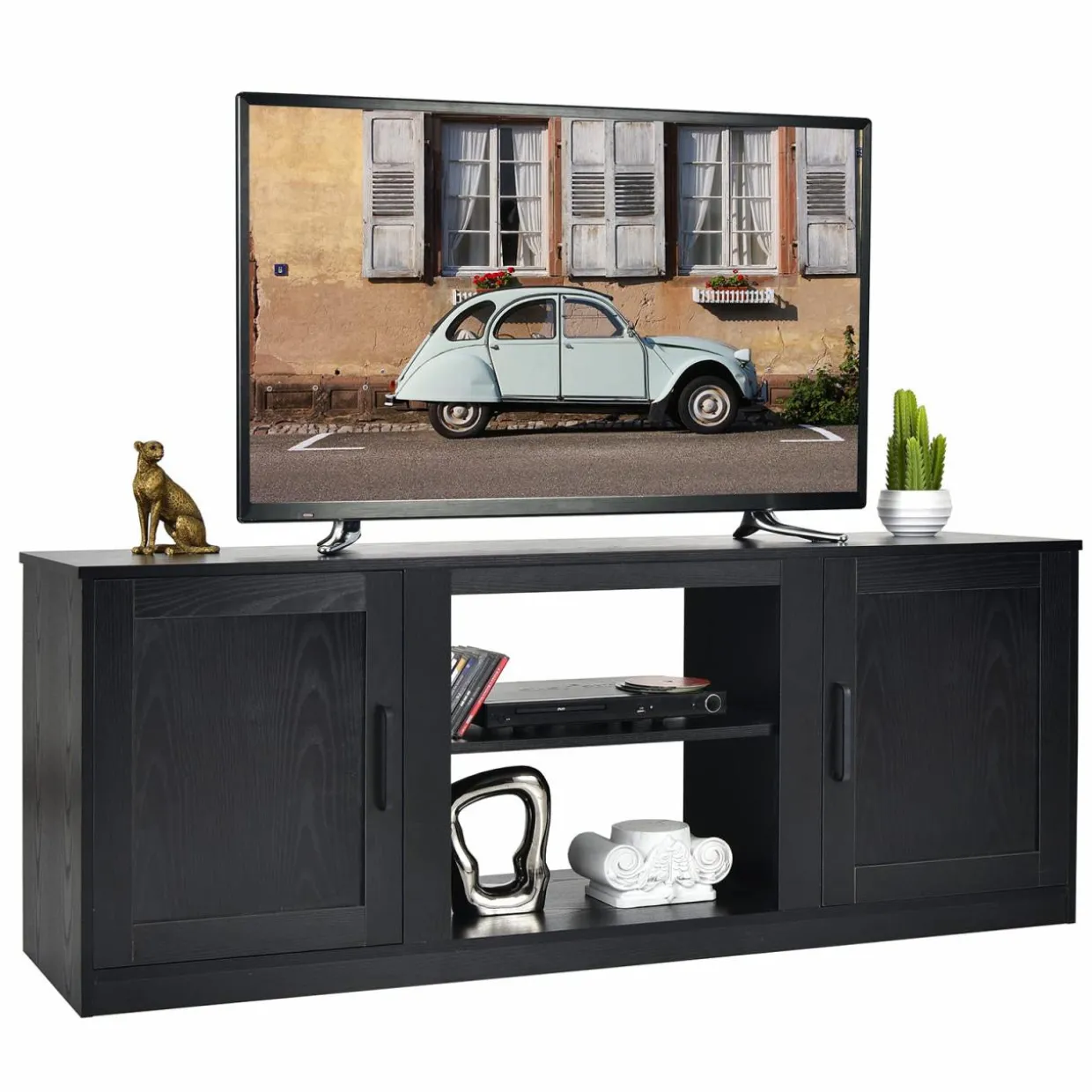 Tangkula Farmhouse TV Stand with Double Barn Doors