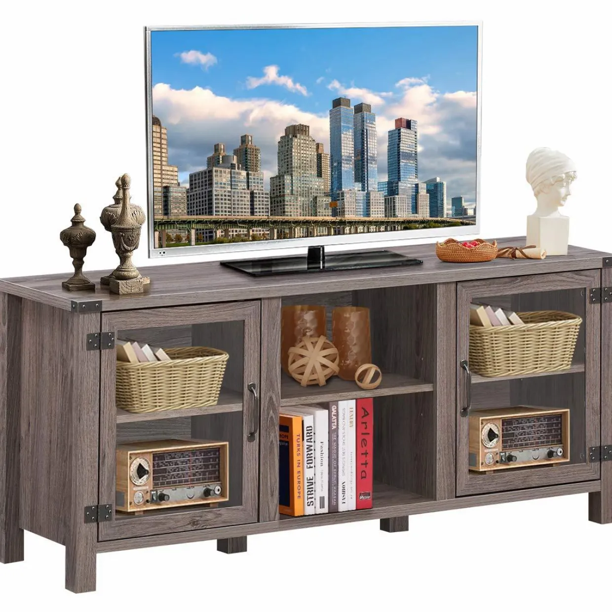 Tangkula Farmhouse TV Stand, Living Room Console Storage Cabinet for TVs up to 65" Flat Screen