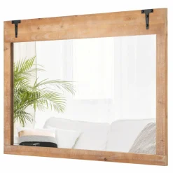 Tangkula Farmhouse Wall Mirror, 39" x 27.5" Rustic Barn Door Mirror w/Wood Frame