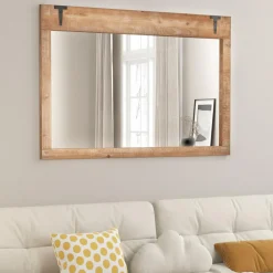 Tangkula Farmhouse Wall Mirror, 39" x 27.5" Rustic Barn Door Mirror w/Wood Frame