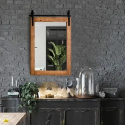Tangkula Farmhouse Wall Mirror, Rustic Horizontal Hanging Bathroom Mirror, 22 x30 Inch