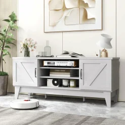 Tangkula Farmhouse Wood TV Stand for TVs Up to 65”