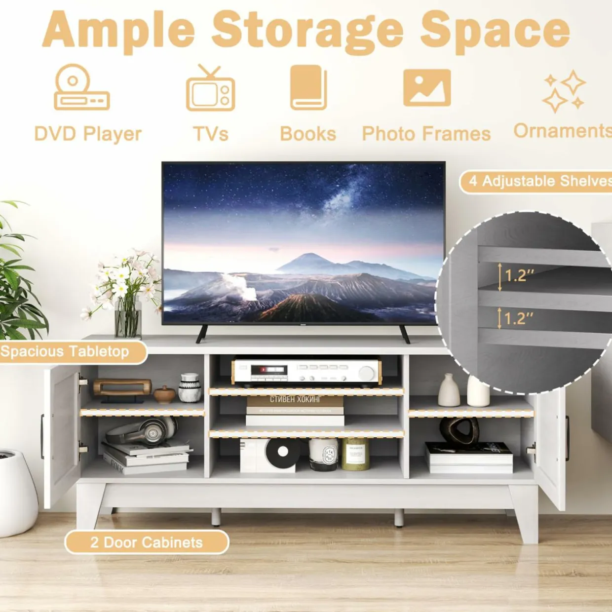 Tangkula Farmhouse Wood TV Stand for TVs Up to 65”