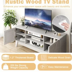 Tangkula Farmhouse Wood TV Stand for TVs Up to 65”