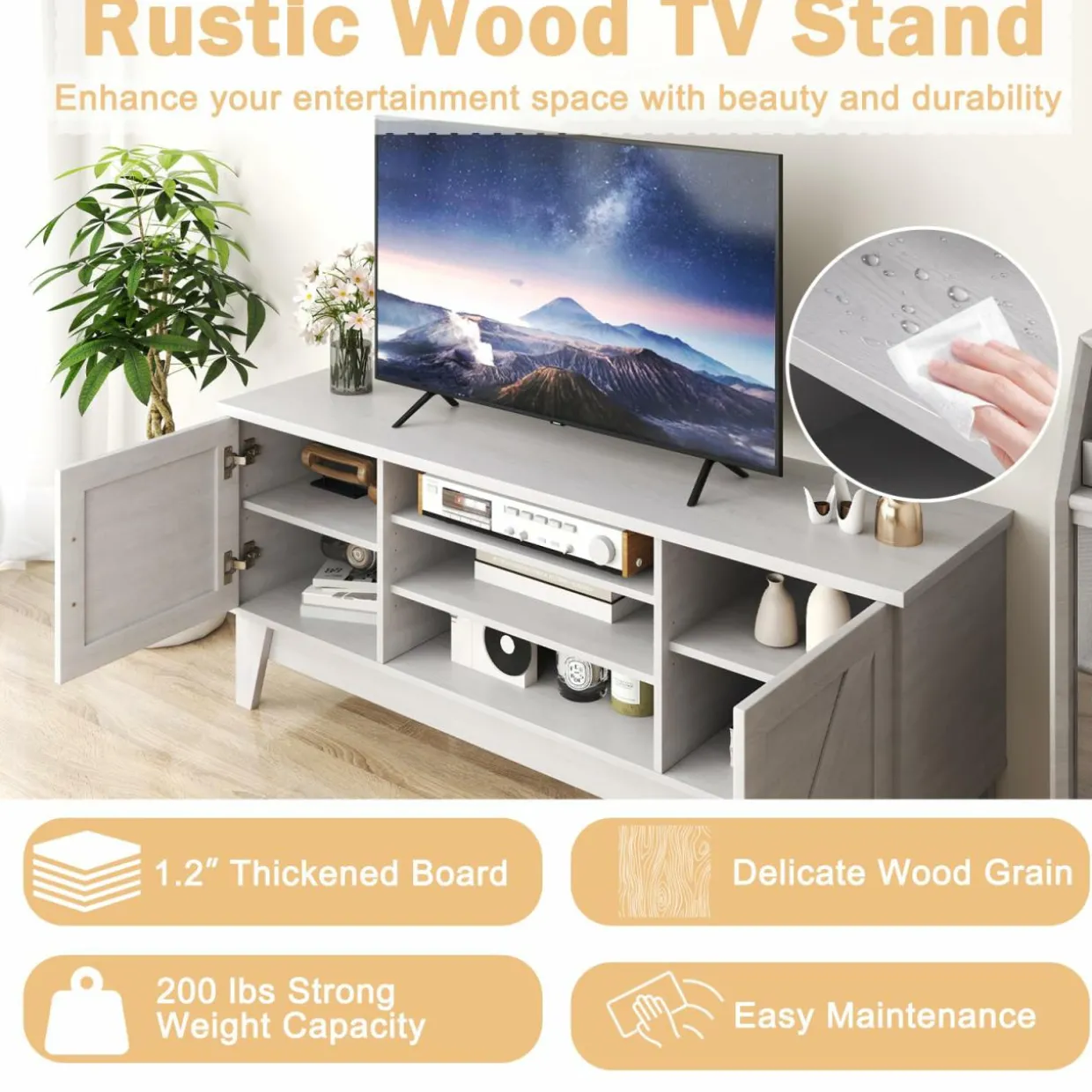 Tangkula Farmhouse Wood TV Stand for TVs Up to 65”