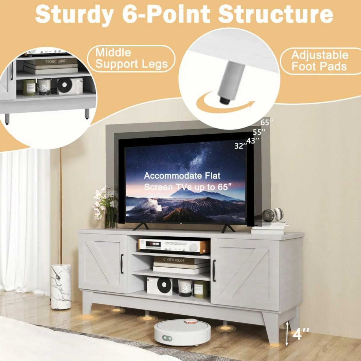 Tangkula Farmhouse Wood TV Stand for TVs Up to 65”