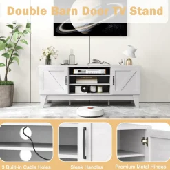 Tangkula Farmhouse Wood TV Stand for TVs Up to 65”