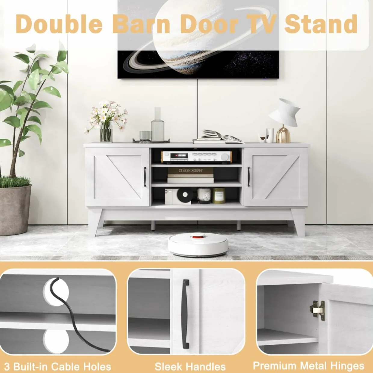 Tangkula Farmhouse Wood TV Stand for TVs Up to 65”
