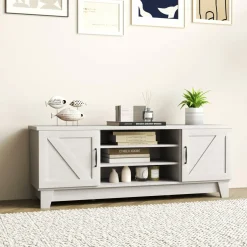 Tangkula Farmhouse Wood TV Stand for TVs Up to 65”