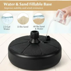 Tangkula Fillable Round Umbrella Base, Water & Sand Filled Patio Umbrella Stand