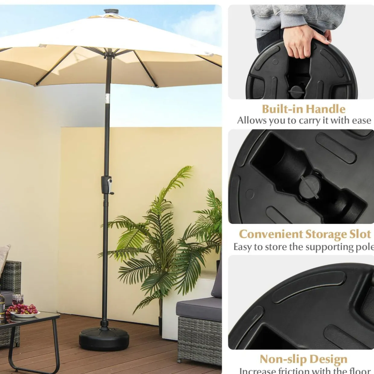 Tangkula Fillable Round Umbrella Base, Water & Sand Filled Patio Umbrella Stand