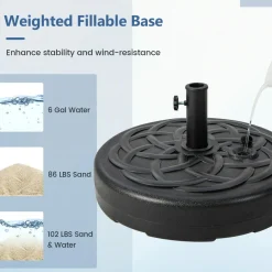 Tangkula Fillable Umbrella Base Stand, Water & Sand Filled 102 lbs Heavy Duty Patio Umbrella Weight Stand