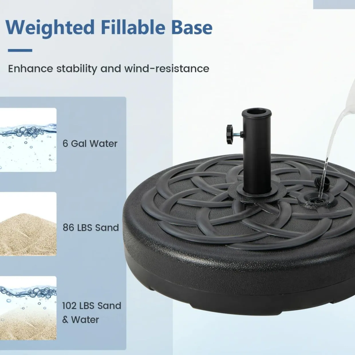 Tangkula Fillable Umbrella Base Stand, Water & Sand Filled 102 lbs Heavy Duty Patio Umbrella Weight Stand