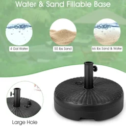 Tangkula Fillable Umbrella Base Stand, Water & Sand Filled 66 lbs Heavy-Duty Patio Umbrella Weighted Stand