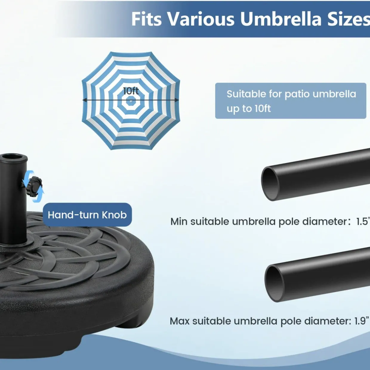 Tangkula Fillable Umbrella Base Stand, Water & Sand Filled 102 lbs Heavy Duty Patio Umbrella Weight Stand