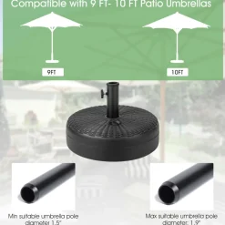 Tangkula Fillable Umbrella Base Stand, Water & Sand Filled 66 lbs Heavy-Duty Patio Umbrella Weighted Stand