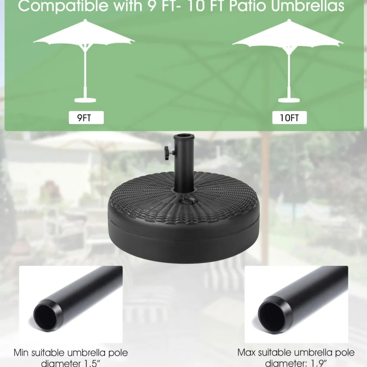 Tangkula Fillable Umbrella Base Stand, Water & Sand Filled 66 lbs Heavy-Duty Patio Umbrella Weighted Stand