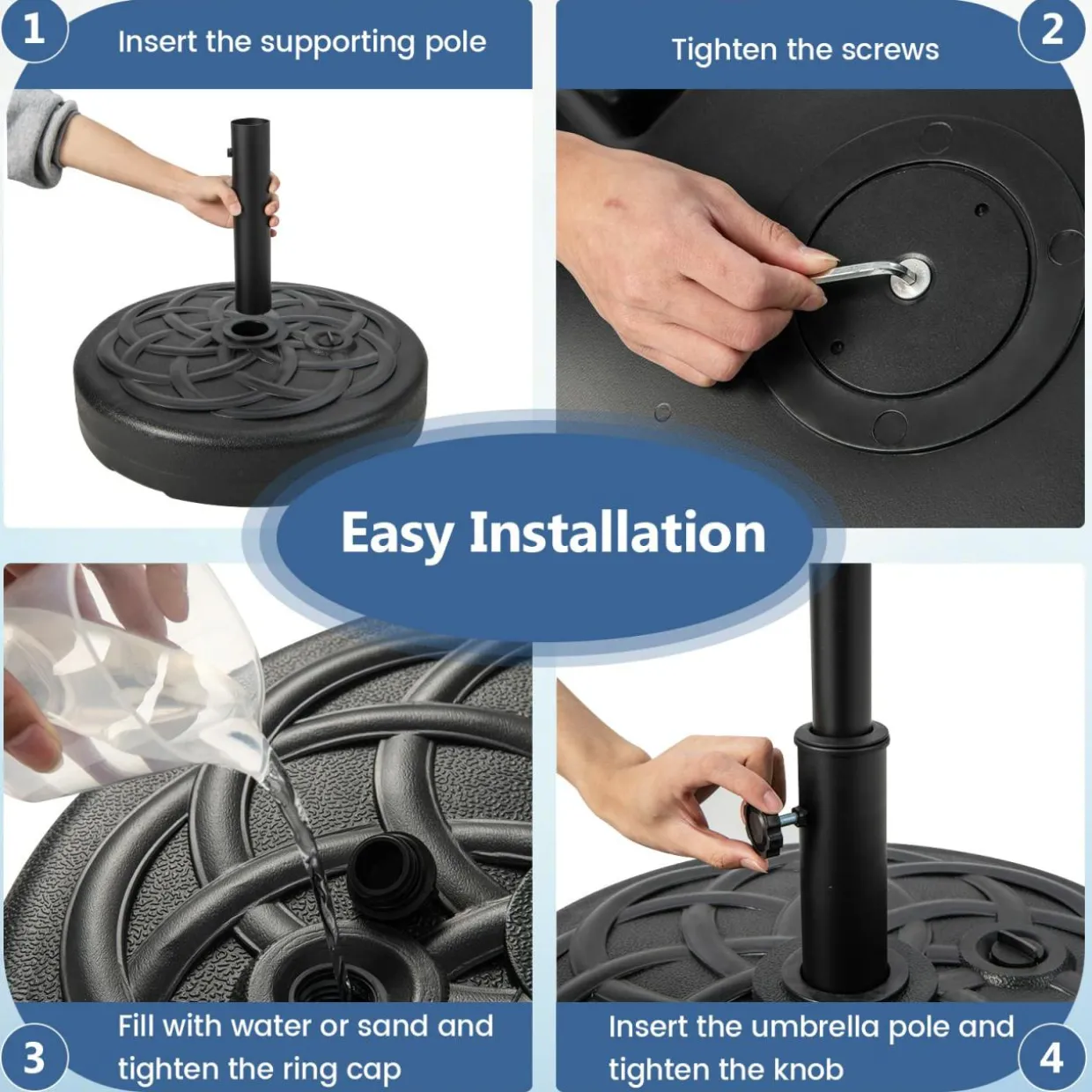 Tangkula Fillable Umbrella Base Stand, Water & Sand Filled 102 lbs Heavy Duty Patio Umbrella Weight Stand