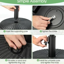 Tangkula Fillable Umbrella Base Stand, Water & Sand Filled 66 lbs Heavy-Duty Patio Umbrella Weighted Stand