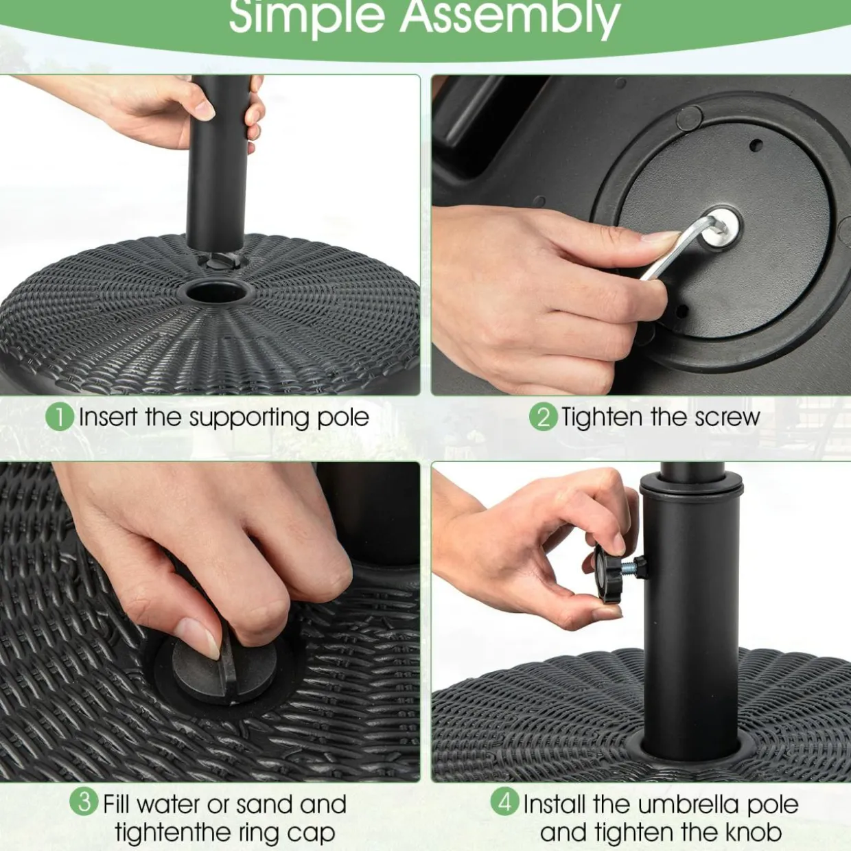 Tangkula Fillable Umbrella Base Stand, Water & Sand Filled 66 lbs Heavy-Duty Patio Umbrella Weighted Stand