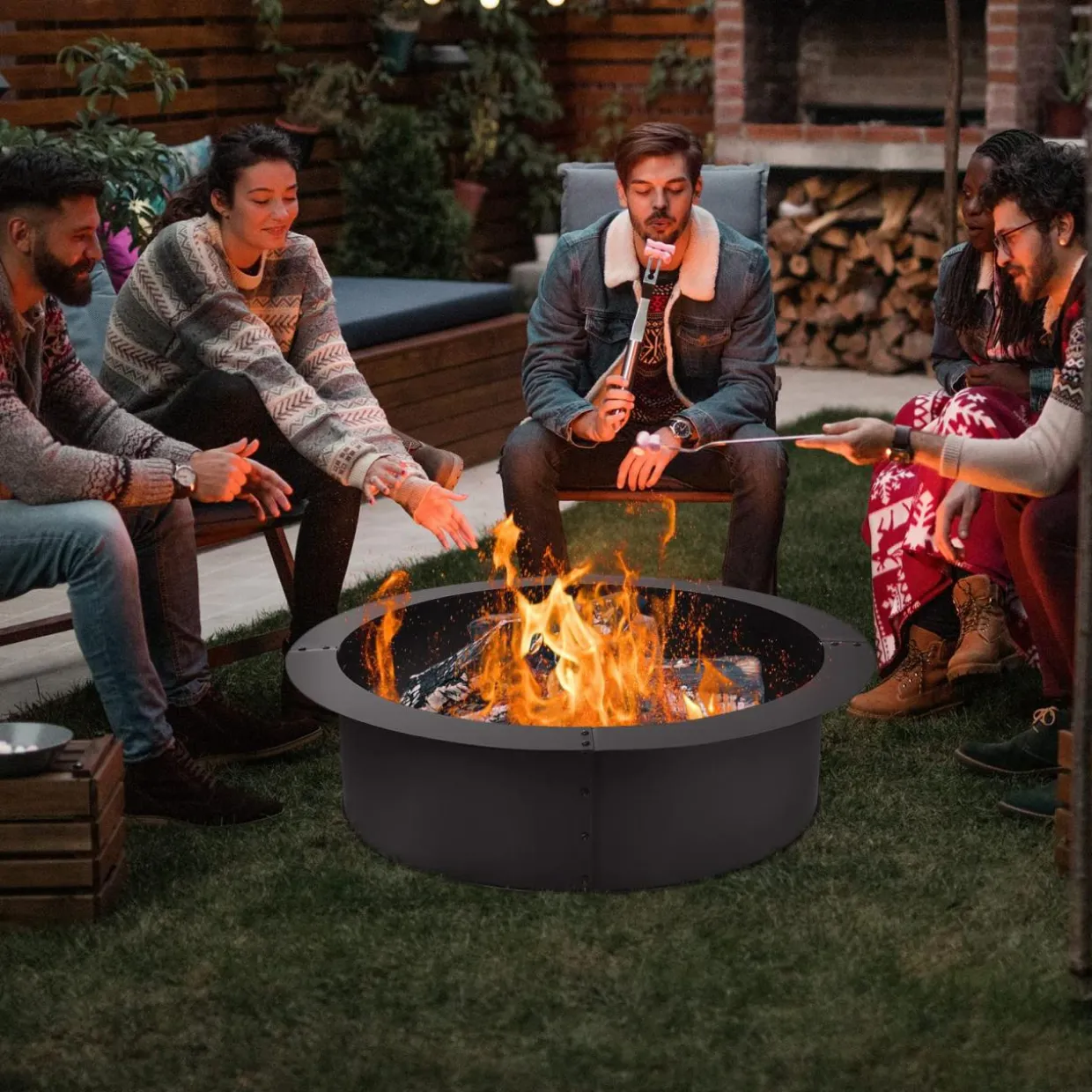 Tangkula Fire Pit Ring, 36-Inch Outer