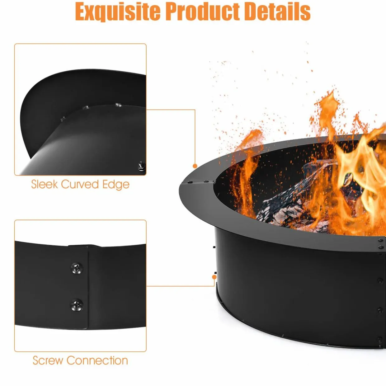 Tangkula Fire Pit Ring, 36-Inch Outer