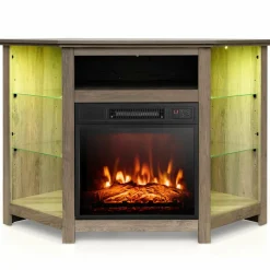 Tangkula Fireplace Corner TV Stand with LED Lights & Smart APP Control for 50 Inches TV