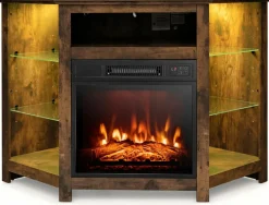 Tangkula Fireplace Corner TV Stand with LED Lights & Smart APP Control for 50 Inches TV