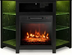 Tangkula Fireplace Corner TV Stand with LED Lights & Smart APP Control for 50 Inches TV