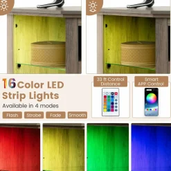 Tangkula Fireplace Corner TV Stand with LED Lights & Smart APP Control for 50 Inches TV