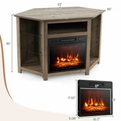 Tangkula Fireplace Corner TV Stand with LED Lights & Smart APP Control for 50 Inches TV