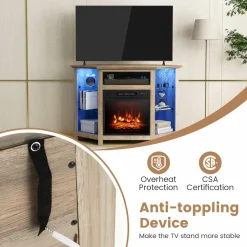 Tangkula Fireplace Corner TV Stand with LED Lights & Smart APP Control for 50 Inches TV