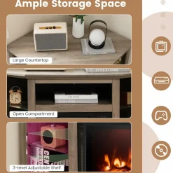 Tangkula Fireplace Corner TV Stand with LED Lights & Smart APP Control for 50 Inches TV