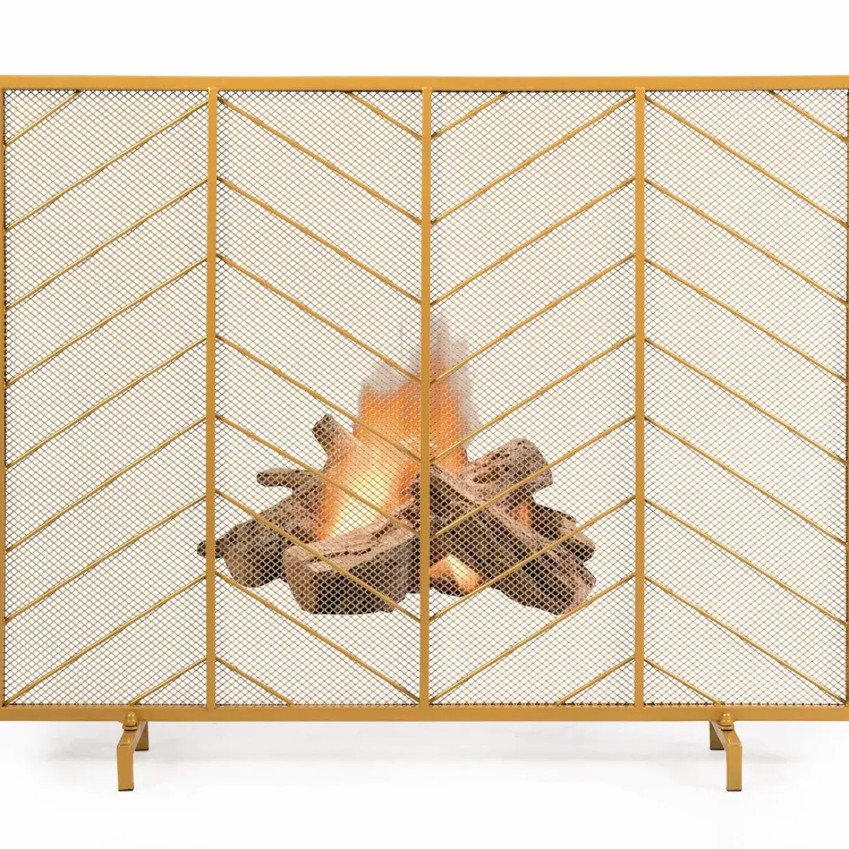 Tangkula Fireplace Screen, Contemporary Chevron Freestanding Fireplace Screen w/Sturdy Wrought Iron Frame