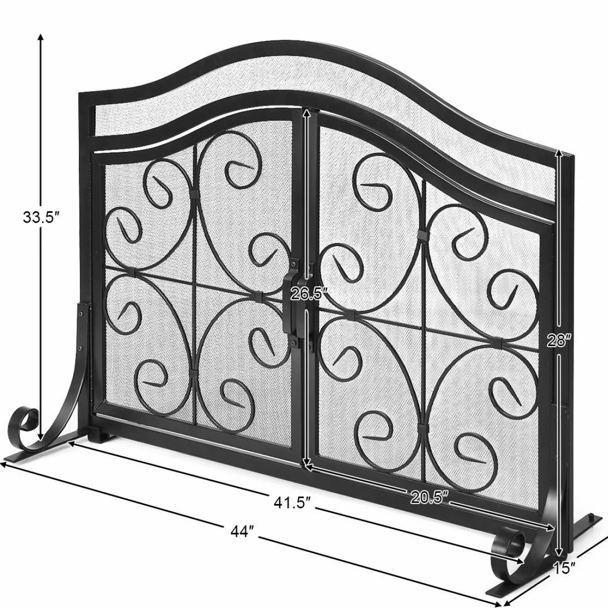 Tangkula Fireplace Screen, with Hinged Two-Doors Large Flat Guard Screens (44 x 15 x 33. 5 inch)