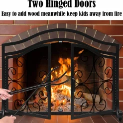 Tangkula Fireplace Screen, with Hinged Two-Doors Large Flat Guard Screens (44 x 15 x 33. 5 inch)